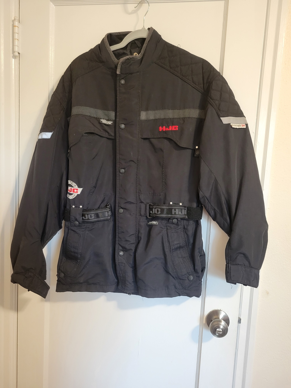 HJC Racing Jacket Mens 42 Black Motorcycle Reflective Padded Nylon Riding